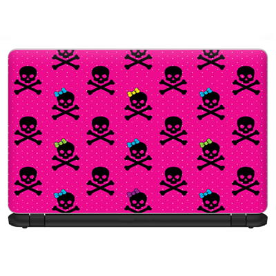 Skin Vinyl Universel Pour Ordinateur Portable 14" - Motif Crânes Et Nœud Rose (Itsaskin)
