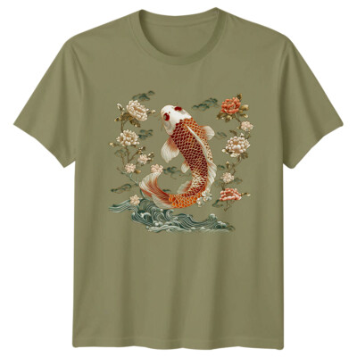 Koi Fisch Herren T-Shirt Japanische Kunst Grafik Tee Orientalisches Design