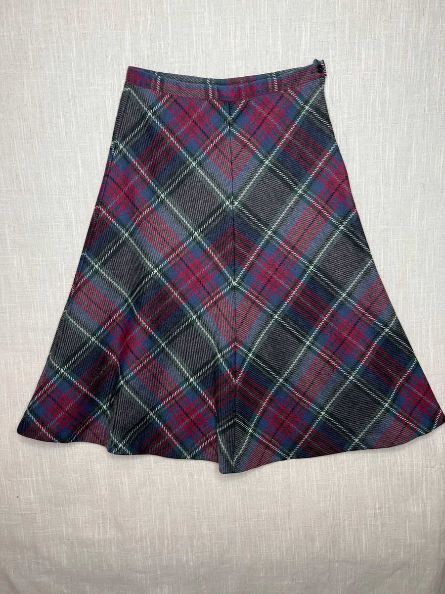 Vintage 80s Kevin Stuart Womens Small Diagonal Plaid Skirt A Line