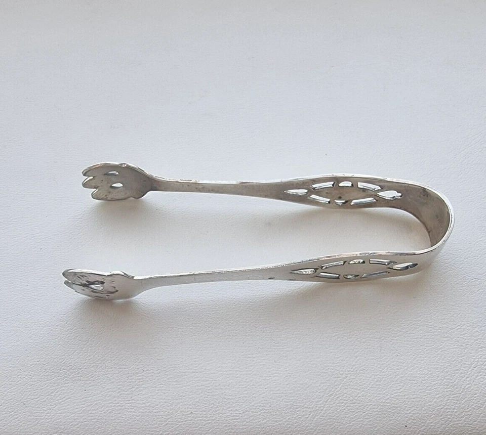 PINZAS DE AZÚCAR ESTERLINA WEB VINTAGE CON MANGO PERFORADO Foto 2 de 4