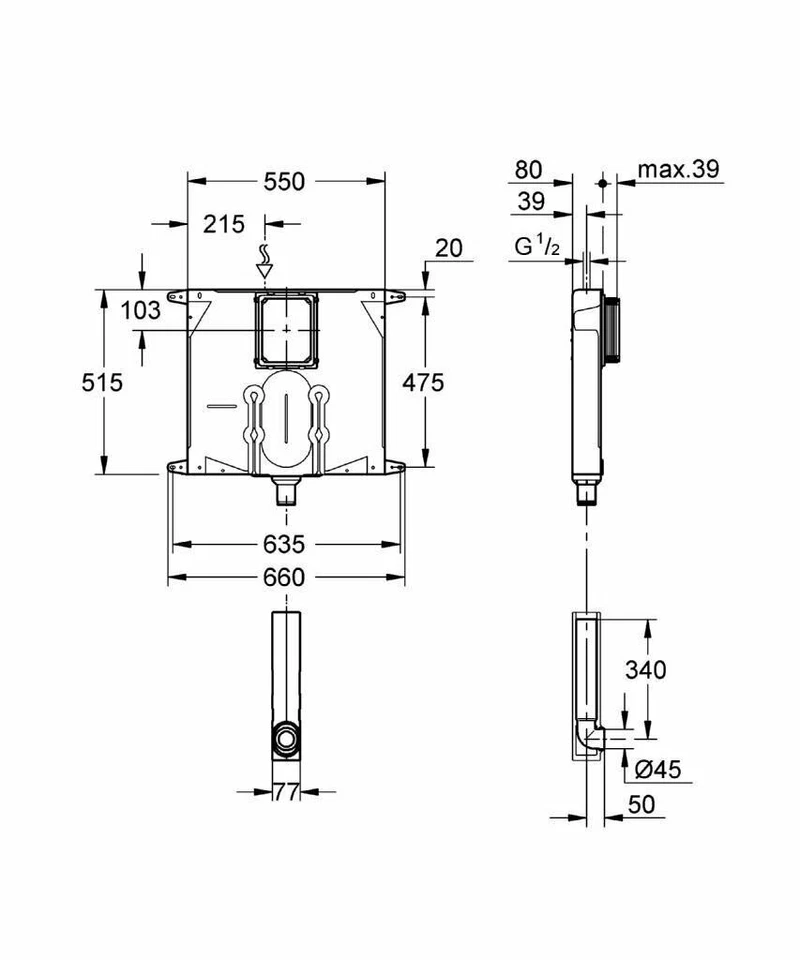 GROHE CASSETTA INCASSO SCARICO WC 38863000 AV1 80 MM CON CANOTTO PER VASO - Immagine 2 di 2