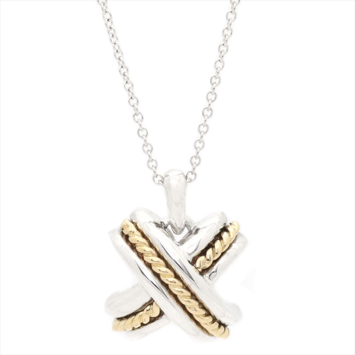 Tiffany & Co. Signature Cross Pendant Necklace Ag925 Silver & K18YG Mint Used