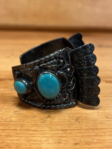 Vintage Sterling Silver 925 Turquoise Native American Watch Cuff - Picture 3 of 8