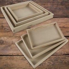Plain Pine Wood Display Unit Open Box Shallow Slim Tray Desk Organiser | 6 Sizes