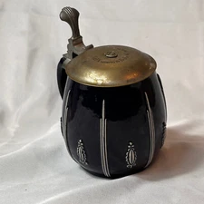 Art Deco Gerzit Gerz Beer Stein 1/2L Pewter & Stoneware German Drinking Vessle