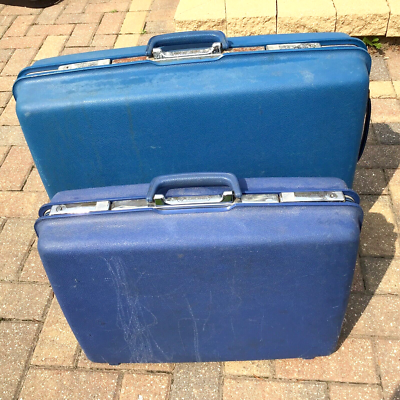 Vintage Samsonite Saturn Blue Hard Shell Suitcase 2 Pc Set Locked