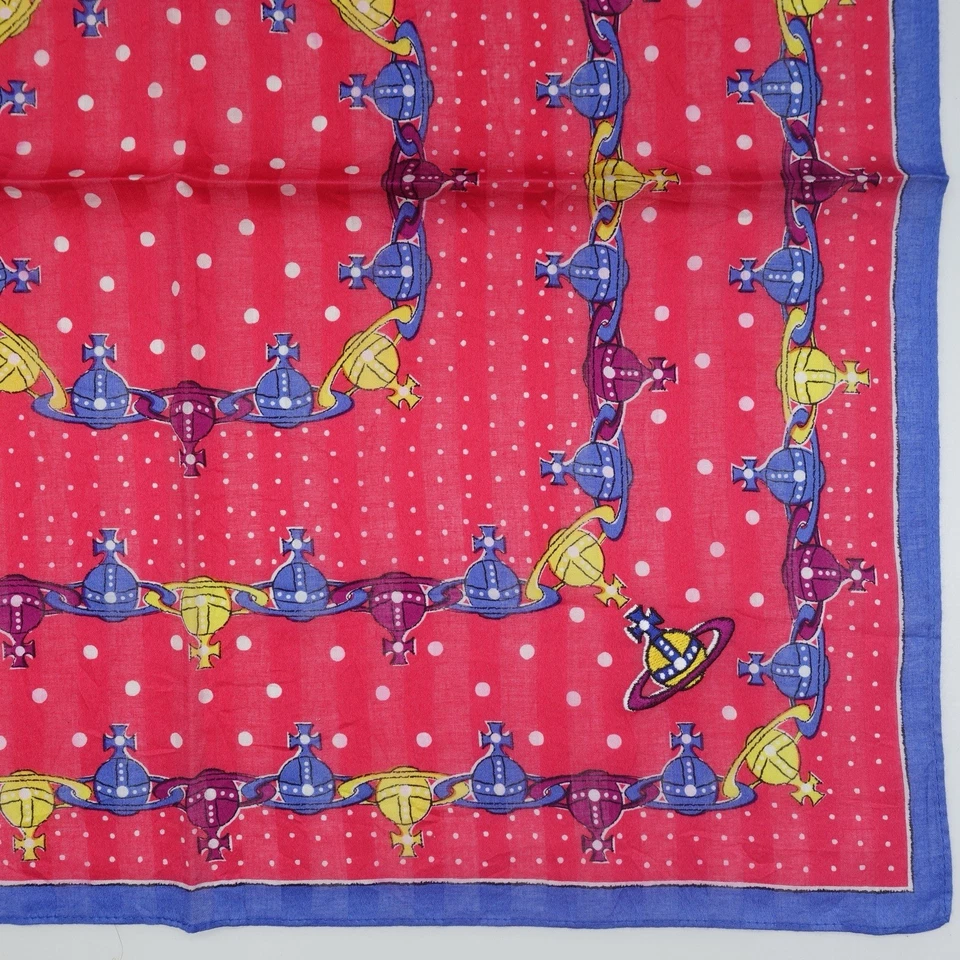 HK69- Vivienne Westwood Red Logo Handkerchief Polka Dot Cotton Scarf 19"x19" - Image 4 of 4
