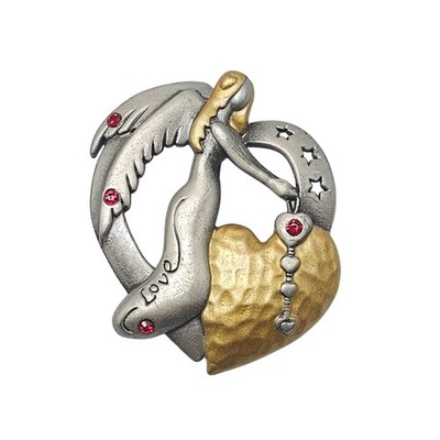 Angel Heart Brooch Pin With Love Inscription Red Gem Accents