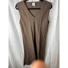 Match Point USA Sleeveless V Neck Linen Midi Dress Brown Size S