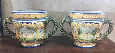 Paire de Grands Cache Pot par Antoine Montagnon à Nevers. Haut 25 cm, Diam 25 cm - Photo 1/4