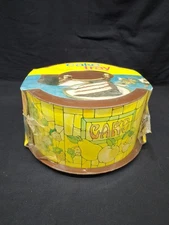 Vintage BALLANOFF Yellow - Brown Fruit Design Cake Carrier Metal New Old Stock 