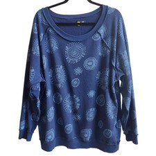 Life Is Good Womens Blue Crewneck Sweatshirt-Raw Seams-AllOverCelestial Print L
