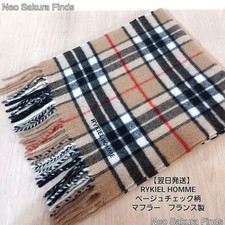 Wollschal RYKIEL HOMME beige kariert 140 cm - Made in France