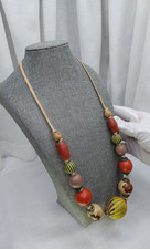 24" Round Wood Beaded Boho Bohemian Necklace some beads covered in weaving