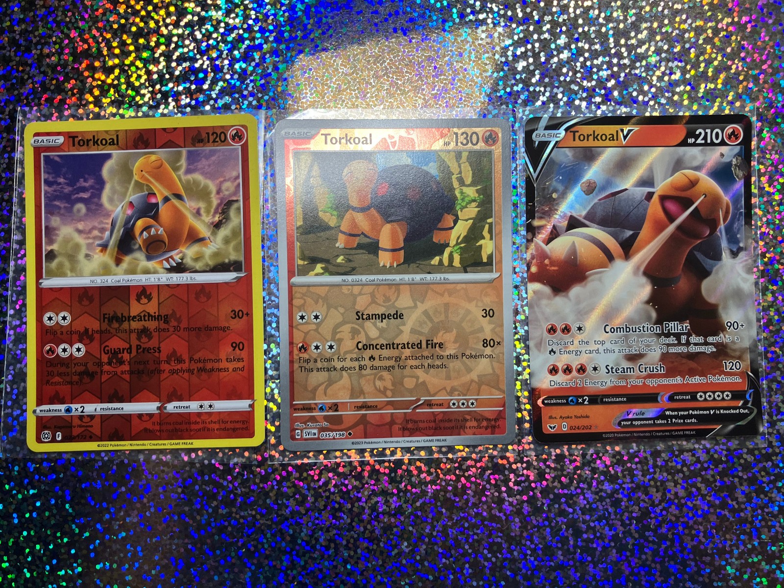 Pokemon TCG Torkoal: Ultra Rare 024/202 V; Reverse Holo 023/172 & 035/198