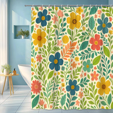 Colorful Floral Shower Curtain - Decorative Blooming Design
