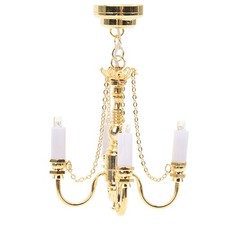 Dollhouse Chandelier 1/12 Scaled Battery Operated Lifelike 4 Heads Miniature