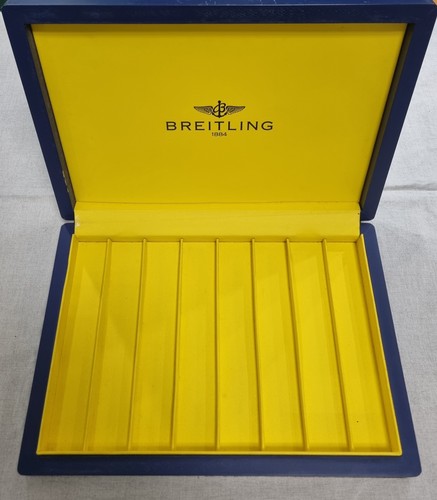 Breitling Vintage Maxi Display Box Blue Leather Yellow Logo For 8 Watches