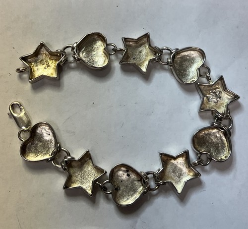 Fine Quality Stars & Hearts Sterling Silver Bracelet - 32.6 Grams - 8.5” Long - Picture 4 of 5
