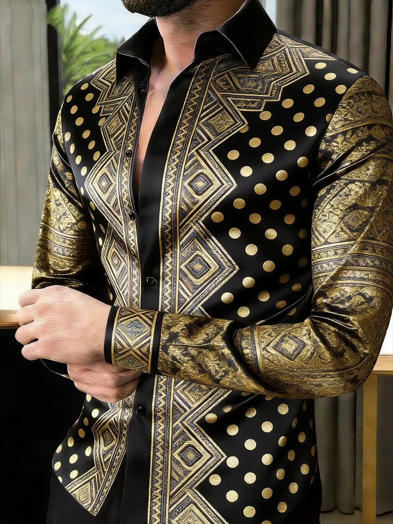 Button Down Shirt Men Fashion Dot Casual Hawaiian Mens  Shirt Stylish Top Mens-image