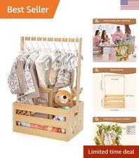 Natural Wood Baby Storage Crate - Dual Function Gift Basket for New Parents