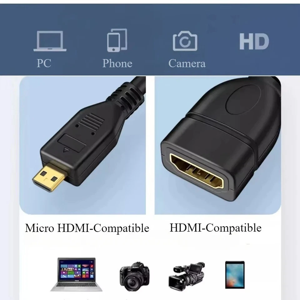 4K 60Hz Micro HDMI to HDMI Cable for Raspberry Pi 5/4 Hero 7 6 A6000 Camera HDTV - Image 3 of 4
