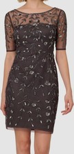 Adrianna Papell Women's Black 3D Floral Beaded Sheath Dress Size 14