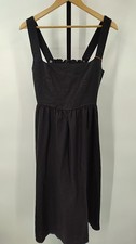 Quince Women 100% European Linen Fit & Flare Midi Dress Black M