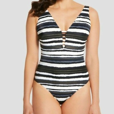 DreamSuit Miracle Brands Womens Plus Size Swimsuit 20W One Piece Stripe Slimming