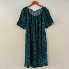 Terra & Sky Dress 2X Black Teal Floral Shift Boho Summer Casual Breezy Spring