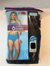 New Fruit Of The Loom Black Cotton Briefs Panties Size 10 3XL 6 Pack