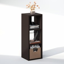 Furinno CUBICLE Vintage Vinyl Record Media Storage Organizer 3-Cube Dark Oak