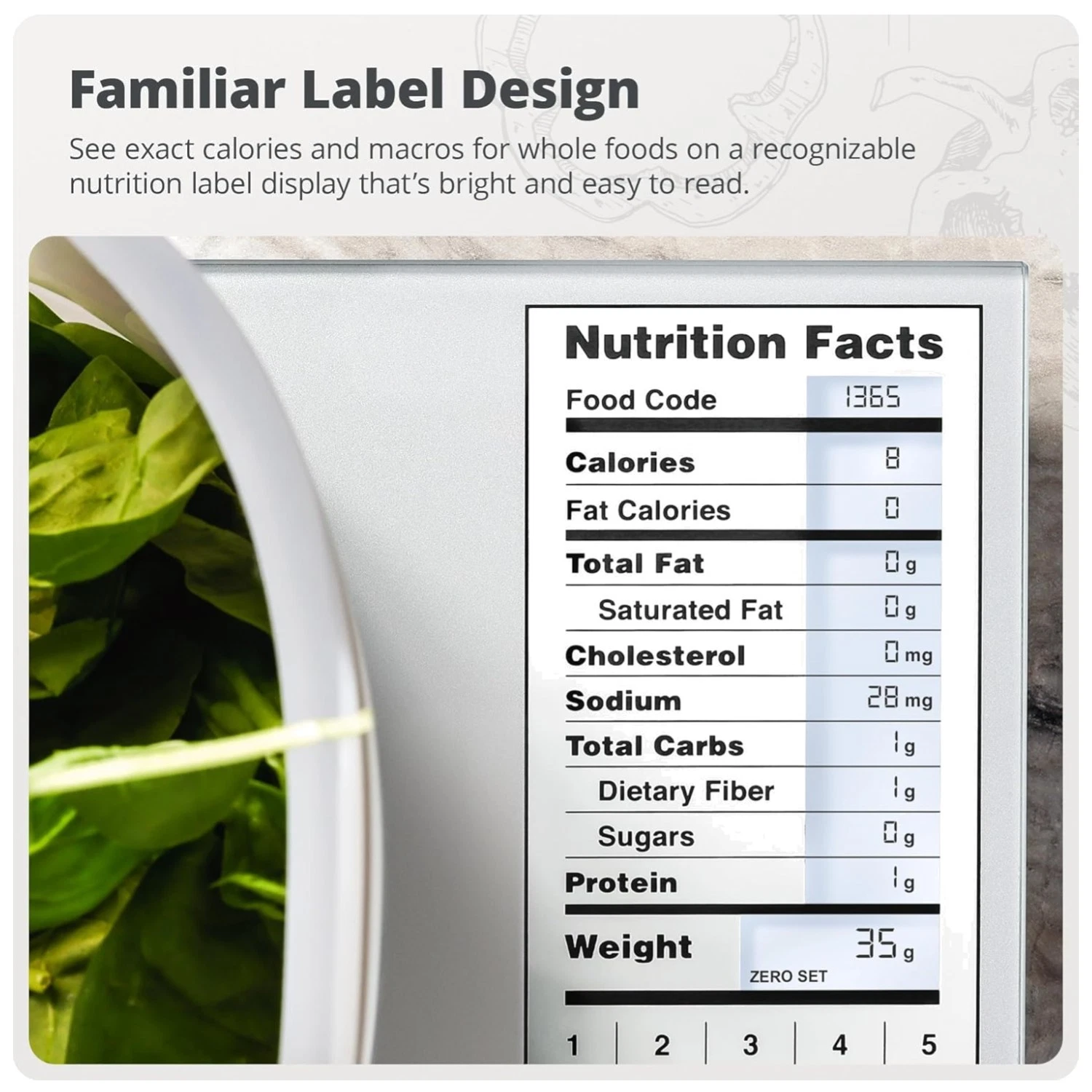 Nutritional Food Scale 2000 Codes, 11lb Capacity, Silver