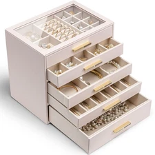 Vlando 5 Layer Jewelry Box for Women, Glass Lid Jewelry Organizer,Birthday Gift