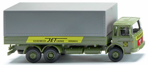 Camión de plataforma plana Wiking 045602 1/87 1967-72 MAN, carga Schenker Jet | Condition: New