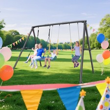 600lb Heavy Duty Swing Set with 3 Swings Frame Metal Swing Set for Kids Backyard