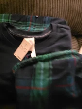 women NWT "Stars Above" Blue/green checkered PJs set. Size Large