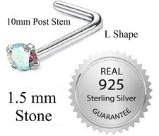 Tiny Sterling Silver AB  1.5mm L Shape nose Stud  ??