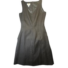 Talbots Irish Linen Sleeveless Sheath Dress Black V-Neck Professional Size 6