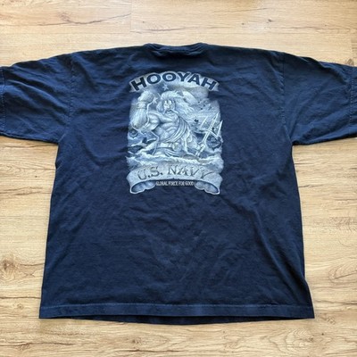 Men's Navy Vintage T-Shirt Neptune Holding A Trident HOOYAH Size XXL Made In USA