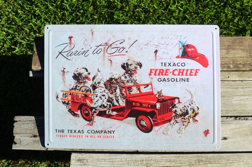 Texaco Fire-Chief Gasoline Embossed Tin Metal Sign - Gas Station - Dalmatians - 第 1/5 張圖片