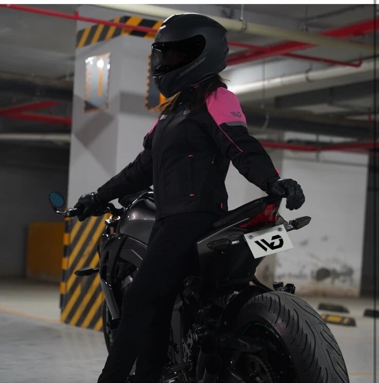 Chaqueta de motocicleta WD para mujer - Ajustable Slim Fit Biker (Rosa, X-Pequeño) Foto 4 de 4