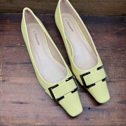 C. Paravano Metal Buckle Leather Comfort Flats Aida EU 40 US 9.5 Yellow Shoes - Picture 6 of 12