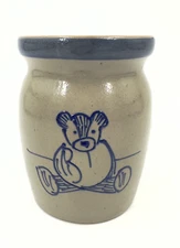 BBP Beaumont Bros Pottery Blue Teddy Bear Crock Vase Jar Salt Glaze 1997 Vintage