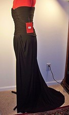 Black evening maxi dress with train, open shoulders, size 6, new, retail $225.00