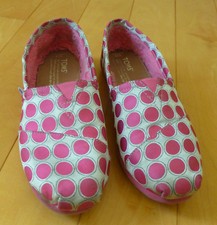 Toms Classic Fabric Magenta Pink  Silver Dots Slip-on Shoes Youth 2.5