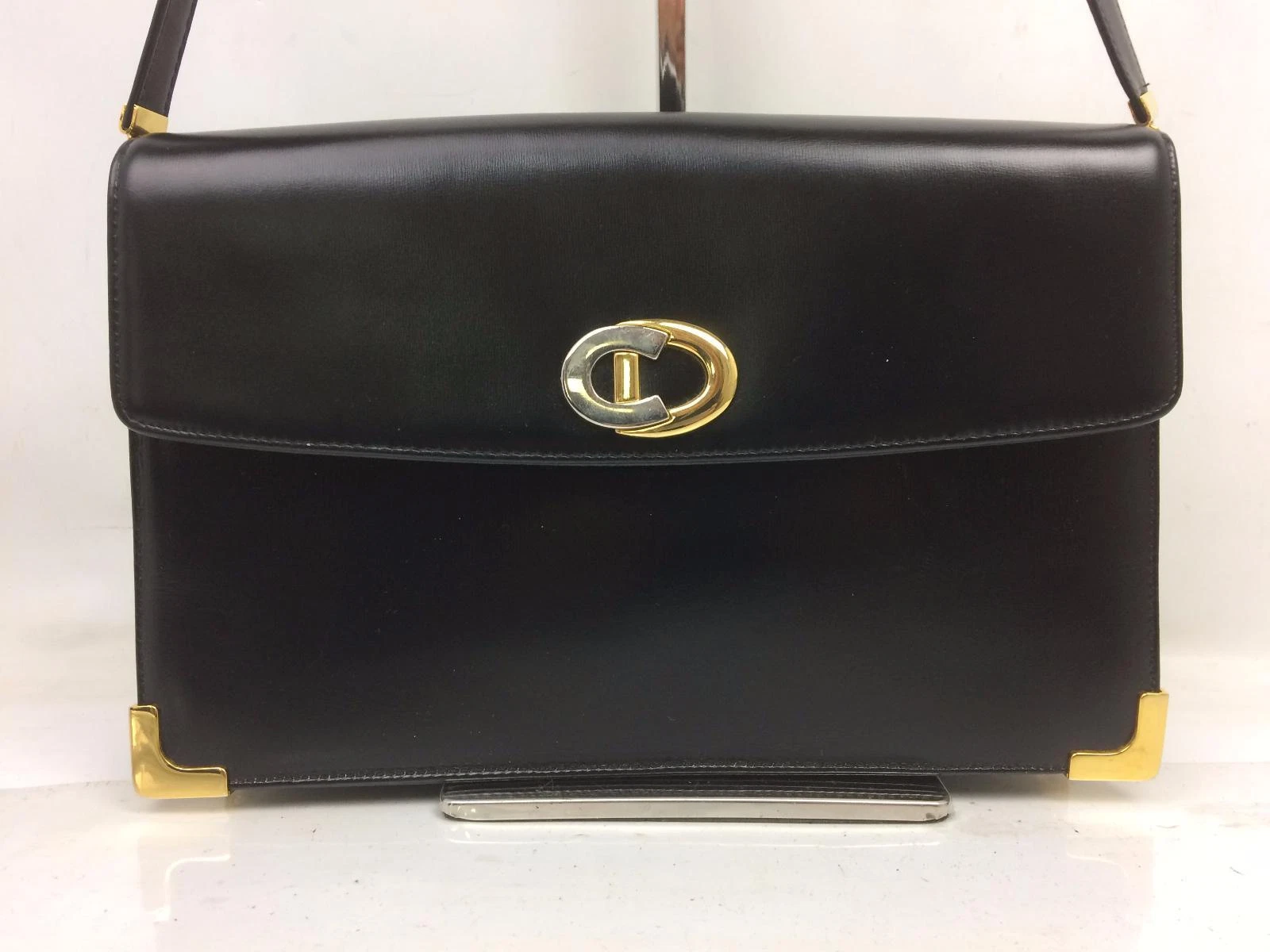 Auth Christian Dior Leather Shoulder bag With Coin Case Black 7K220150r