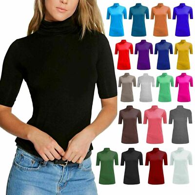 Damen Rollkragen Polokragen Übergröße Oberteil Damen Kurzarm hochgeschlossen T-Shirt 8-26