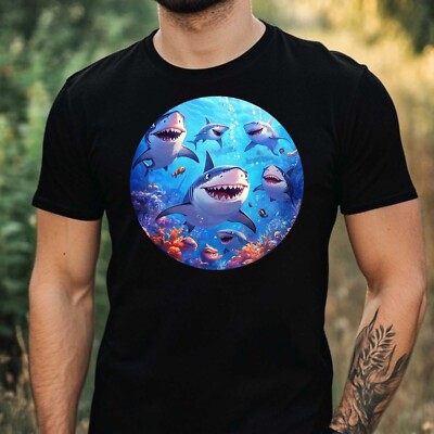 Herren T-Shirt Gruppe von Haien Motiv Baumwolle Größe XS bis 5XL