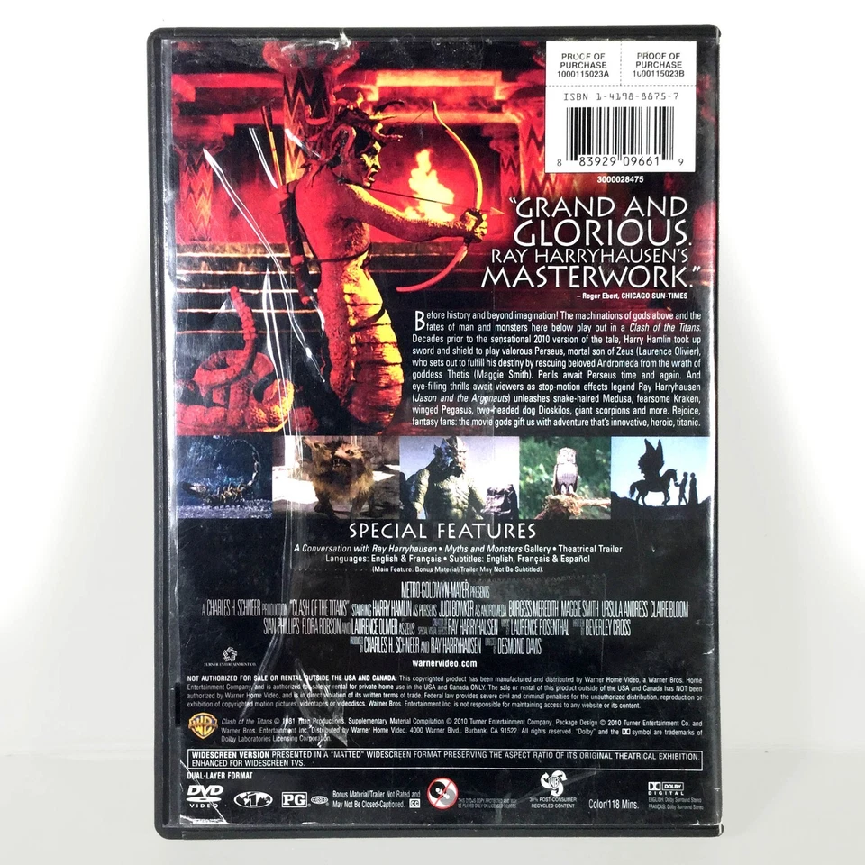 Clash of the Titans (DVD, 1981, Widescreen) Like New ! Laurence Olivier Foto 2 de 3